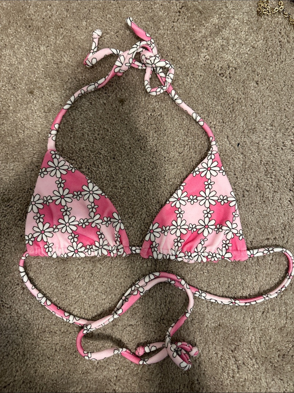 Frankie's Bikinis Pink Floral Triangle Bikini Top